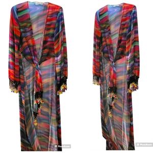 Vero Diaz by Claudia Alvarez Boho Maxi Heavily Beaded Swim Beach Cover Up Sheeer